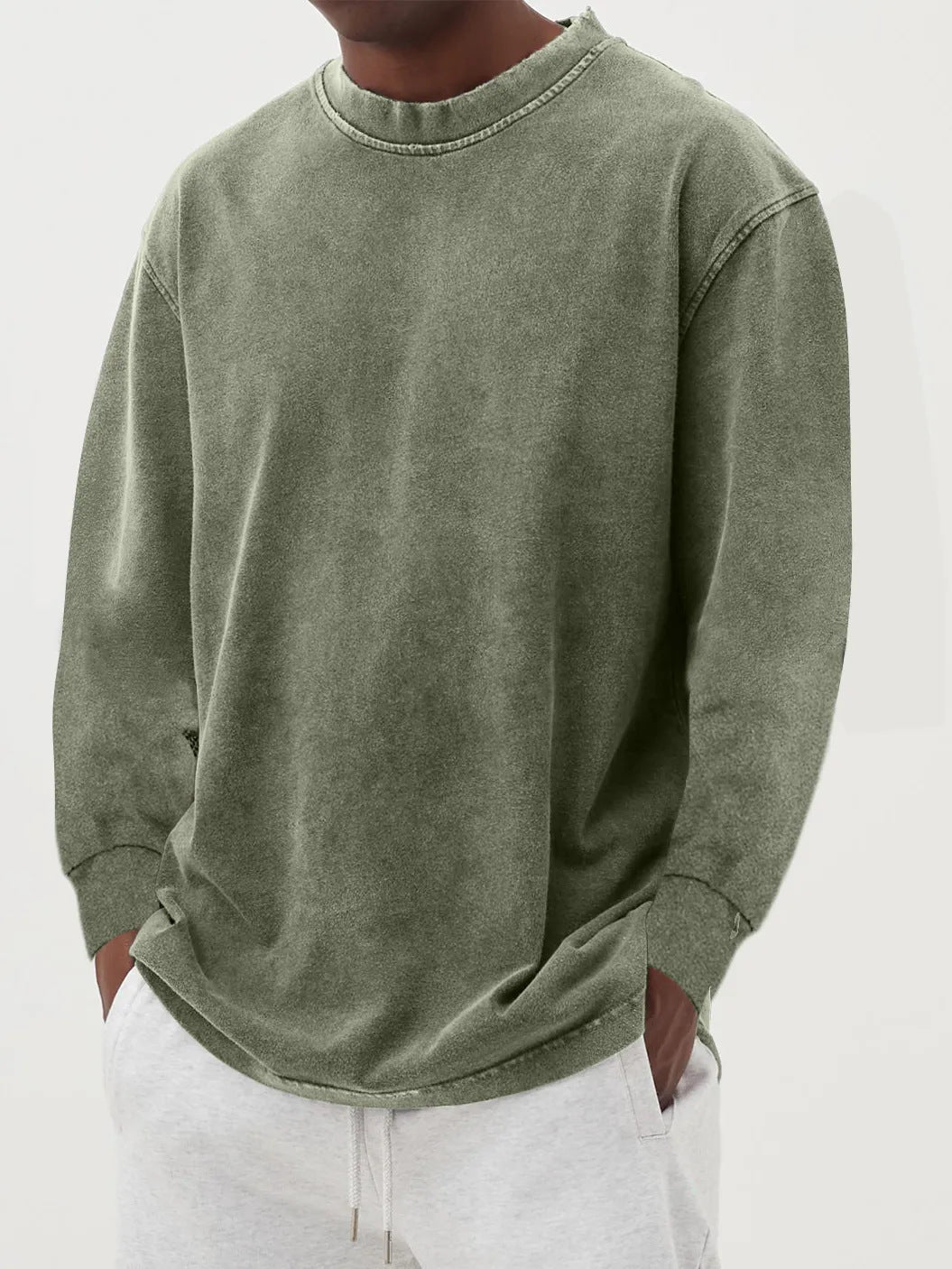 Washed Old Solid Color Men's Long-sleeved T-shirt