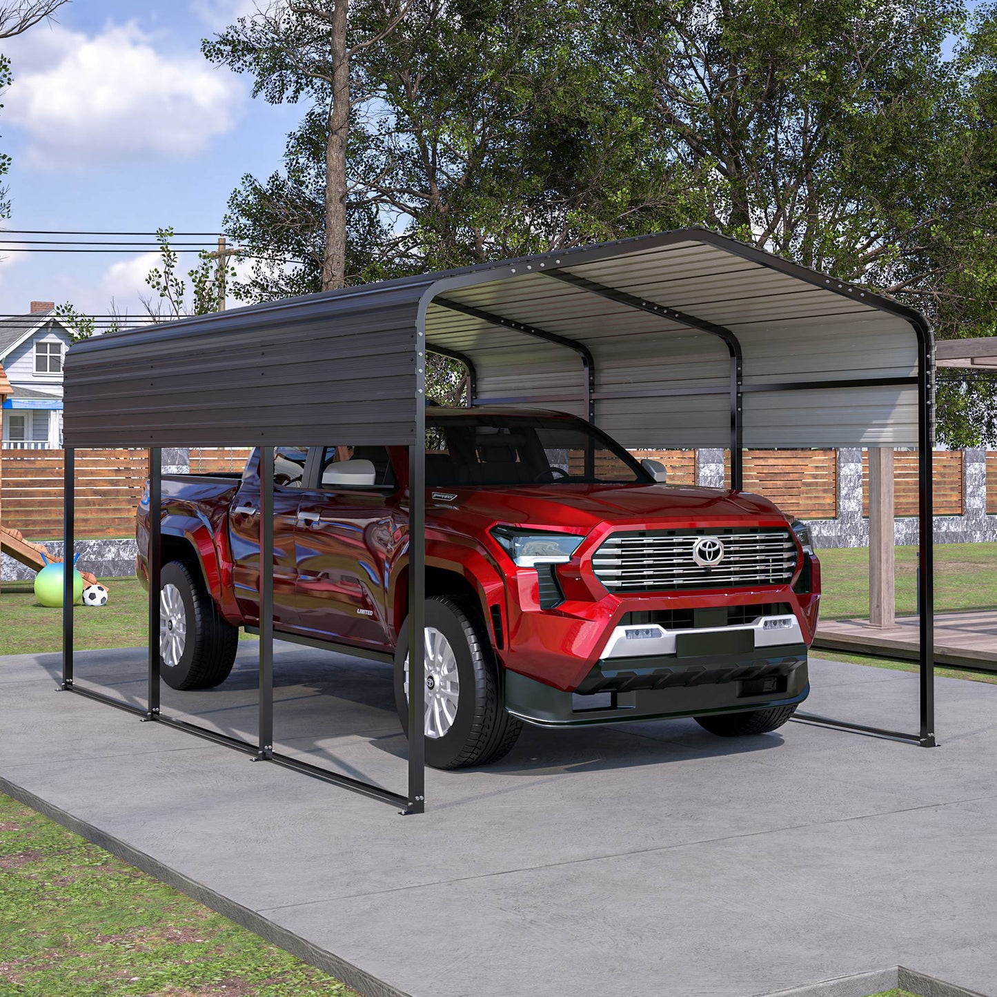 10x15 Ft  Metal Carport Carports With Enhanced Base Heavy Duty Garage Outdoor Galvanized Car Shelter For Car, Boats And Truck