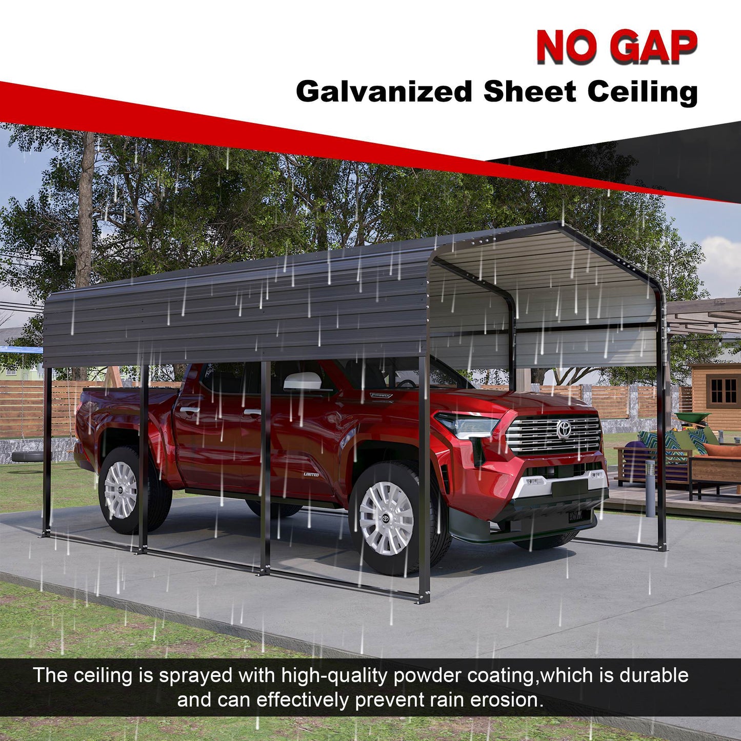 10x15 Ft  Metal Carport Carports With Enhanced Base Heavy Duty Garage Outdoor Galvanized Car Shelter For Car, Boats And Truck