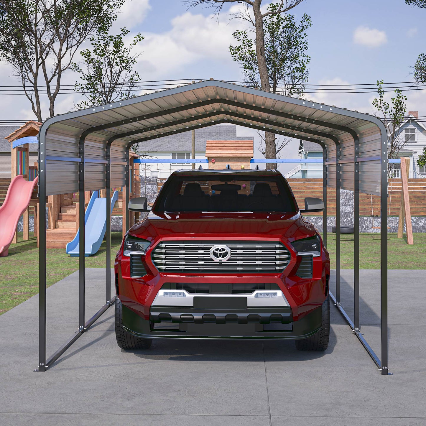 10x15 Ft  Metal Carport Carports With Enhanced Base Heavy Duty Garage Outdoor Galvanized Car Shelter For Car, Boats And Truck