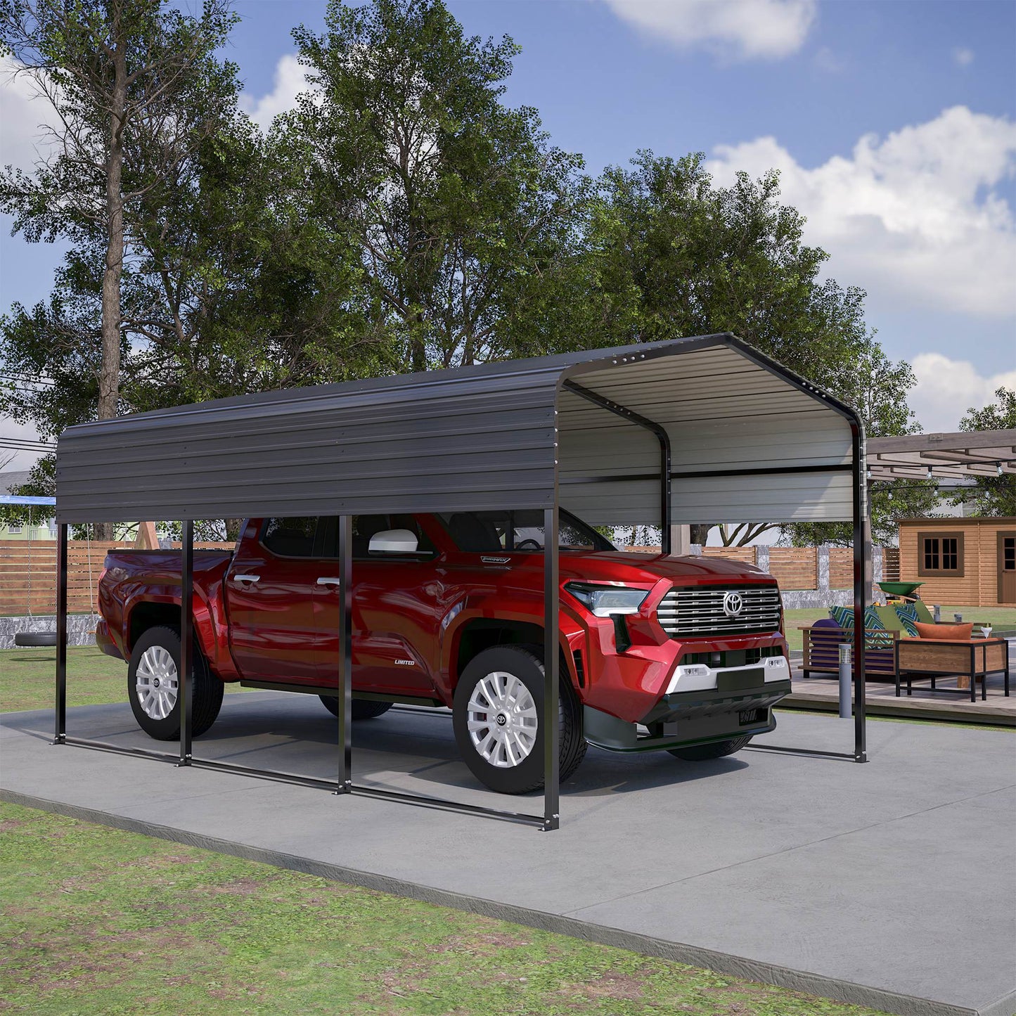 10x15 Ft  Metal Carport Carports With Enhanced Base Heavy Duty Garage Outdoor Galvanized Car Shelter For Car, Boats And Truck