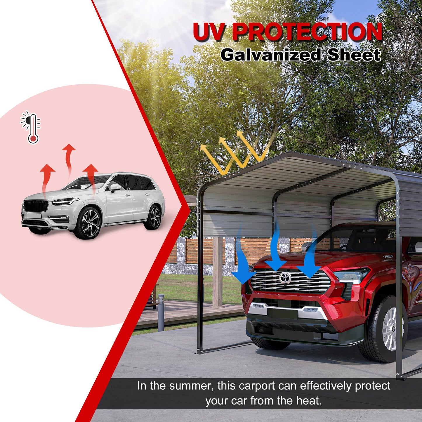 10x15 Ft  Metal Carport Carports With Enhanced Base Heavy Duty Garage Outdoor Galvanized Car Shelter For Car, Boats And Truck