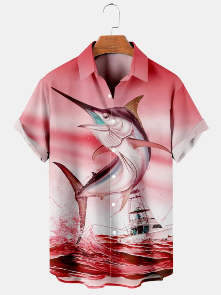 Short Sleeve Lapel Men's Clothing Print Shirt
