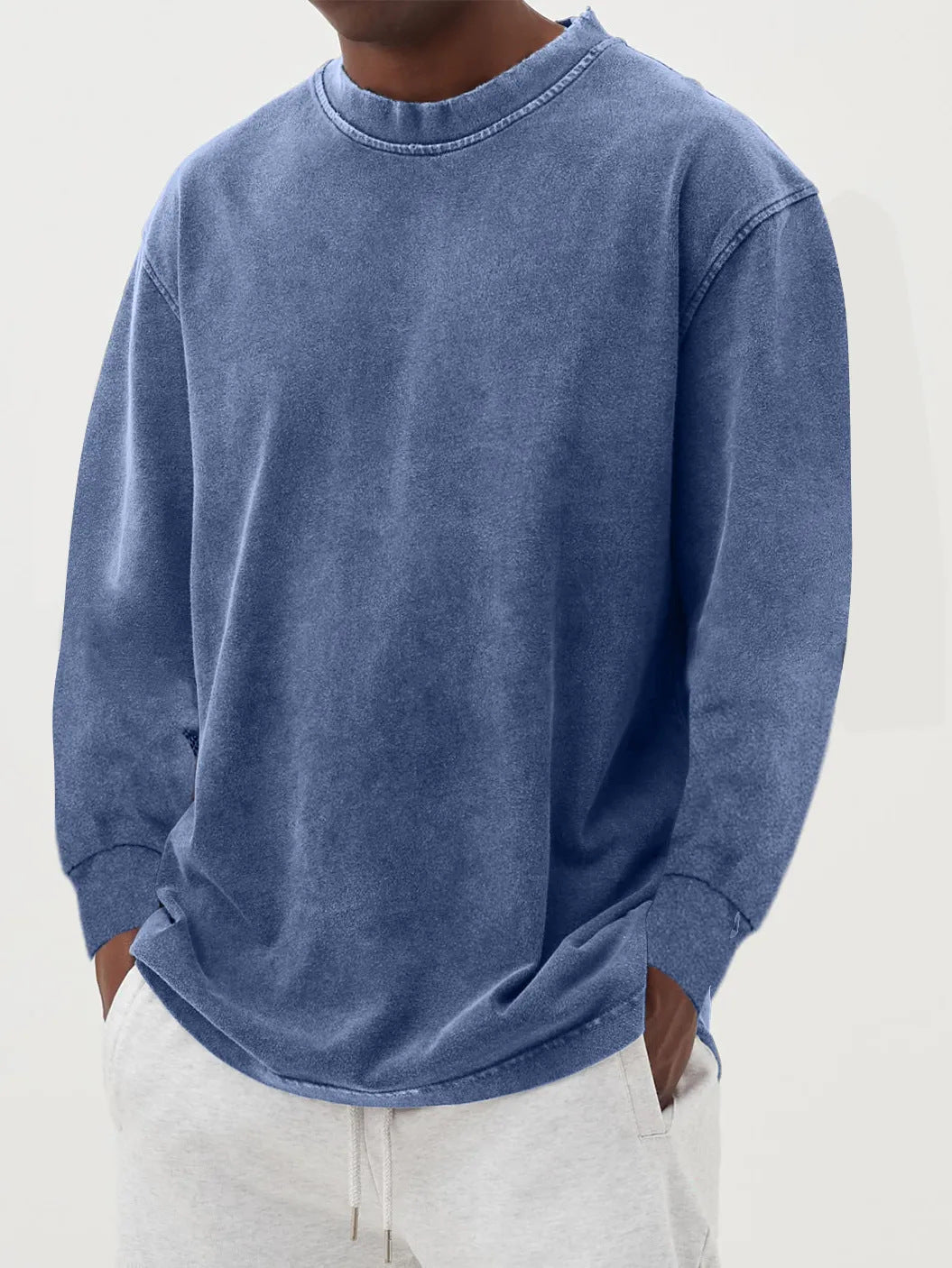 Washed Old Solid Color Men's Long-sleeved T-shirt