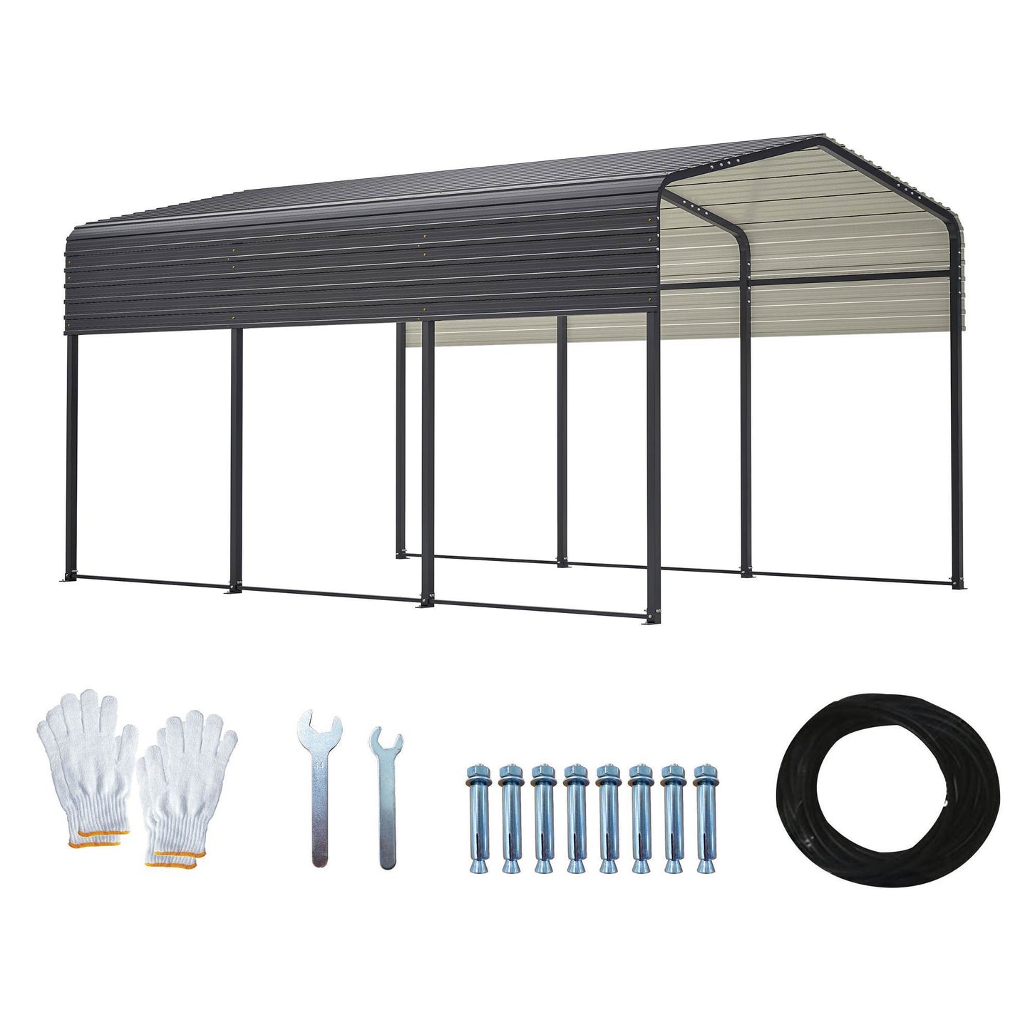 10x15 Ft  Metal Carport Carports With Enhanced Base Heavy Duty Garage Outdoor Galvanized Car Shelter For Car, Boats And Truck